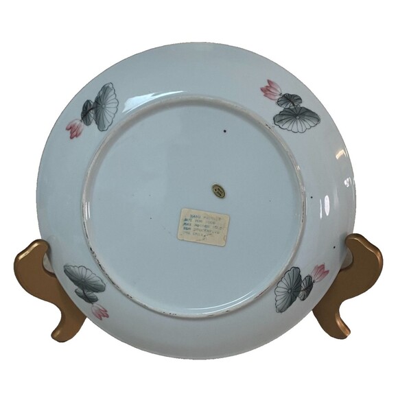 Vintage Chinese Porcelain Macau Hand Painted Lotus Flowers Plate 10" - Picture 2 of 8